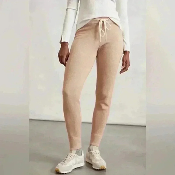 Anthropologie Varley Alice Cotton Knit Sweatpants in Praline Ivory - Picture 2 of 12